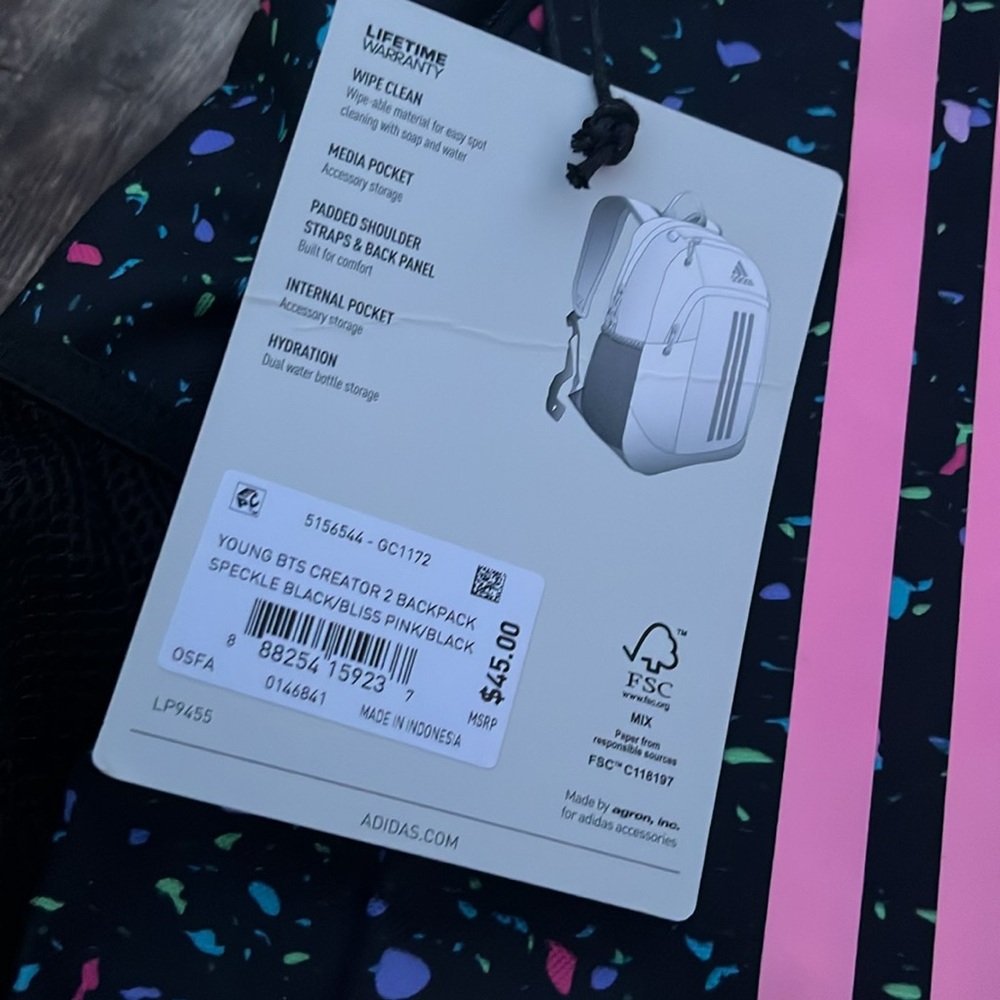 Adidas - Young BYS Creator 2 
 Black and Pink Speckled Backpack - Picture 3 of 7